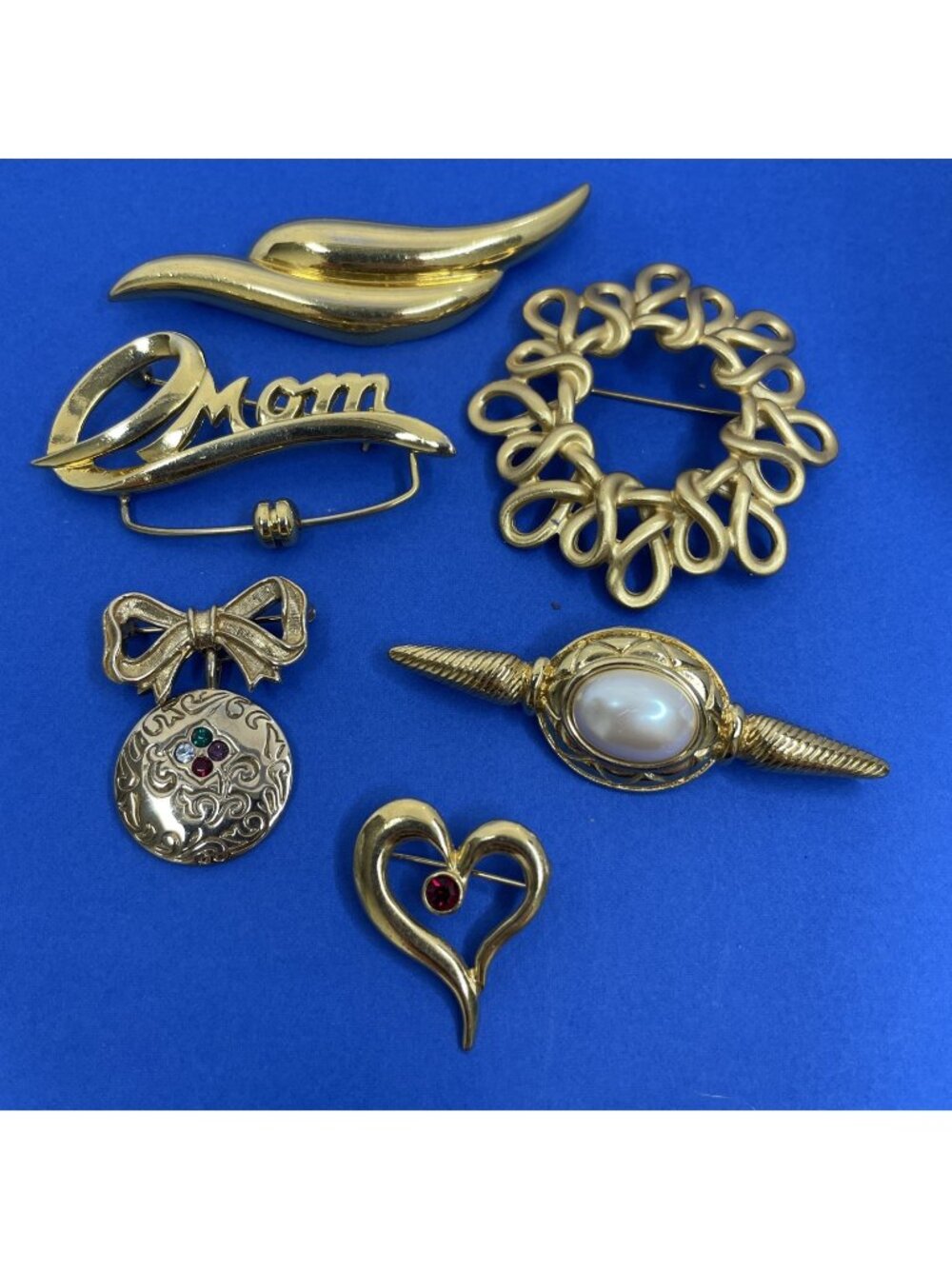 Vtg Lot Of 6 Signed Gold-tone Brooches Mixed Brooch Bundle Avon Monet Napier AK